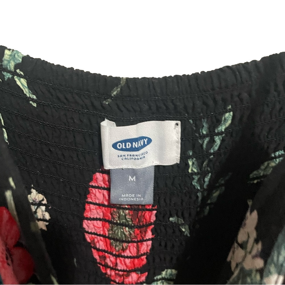 Old Navy Floral Skater Mini Dress Black Smocked Cami Medium - Picture 3 of 10